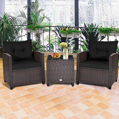 3 Pieces Rattan Patio Furniture Set With Washable Cushion