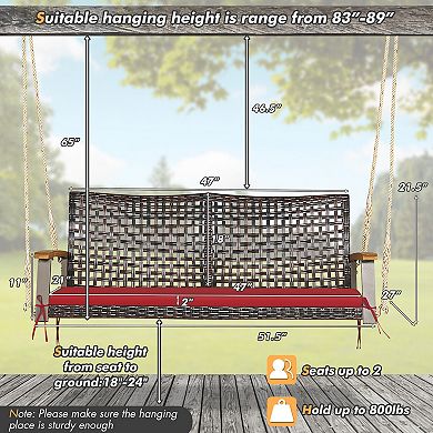2-Person Rattan Hanging Porch Swing Chair