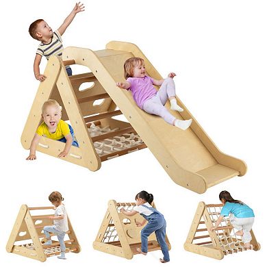4 in 1 Triangle Climber Toy with Sliding Board and Climbing Net