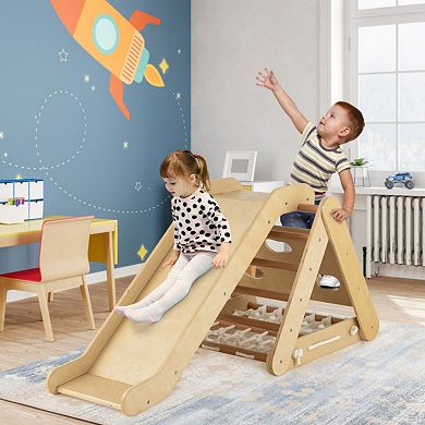 4 in 1 Triangle Climber Toy with Sliding Board and Climbing Net