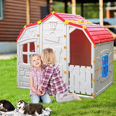 Cottage Kids Playhouse with Openable Windows and Working Door