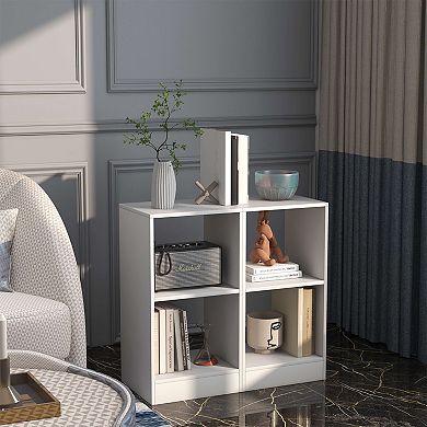 2 Pieces 2-tier Bookcase Set With Anti-toppling Device