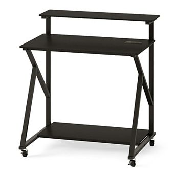32 Inch Rolling Computer Desk with Monitor Shelf Power Outlets and Locking Casters