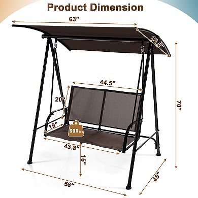 2-Seat Outdoor Canopy Swing with Comfortable Fabric Seat and Heavy-duty Metal Frame