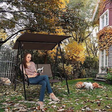 2-Seat Outdoor Canopy Swing with Comfortable Fabric Seat and Heavy-duty Metal Frame