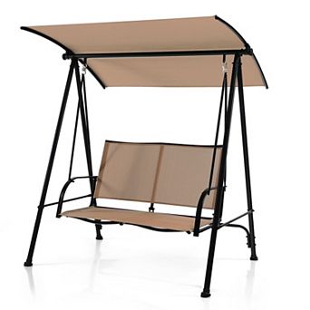2-Seat Outdoor Canopy Swing with Comfortable Fabric Seat and Heavy-duty Metal Frame