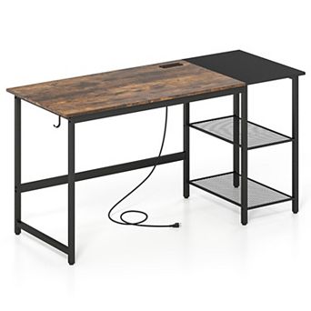 59 Inch Computer Desk with Removable Under Desk Bookshelf and Charging Station