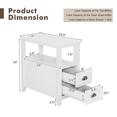 23.5 x 12 Inch Rectangular Wooden Nightstand with 2 Drawers and Shelf
