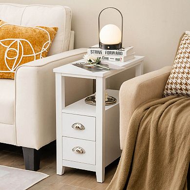 23.5 x 12 Inch Rectangular Wooden Nightstand with 2 Drawers and Shelf