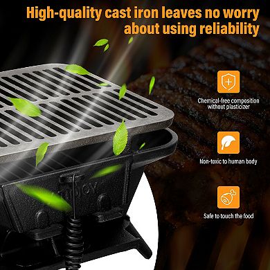 100% Cast Iron Hibachi Grill with Grill Grate Lifter