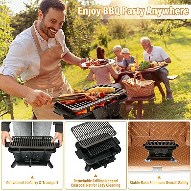 100% Cast Iron Hibachi Grill with Grill Grate Lifter