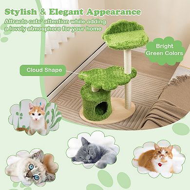 38 Inch Cute Cat Tree For Indoor Cats With Fully Wrapped Sisal Scratching Posts-green