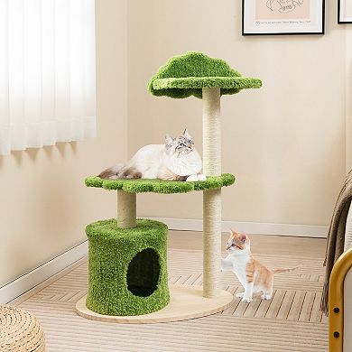 38 Inch Cute Cat Tree For Indoor Cats With Fully Wrapped Sisal Scratching Posts-green