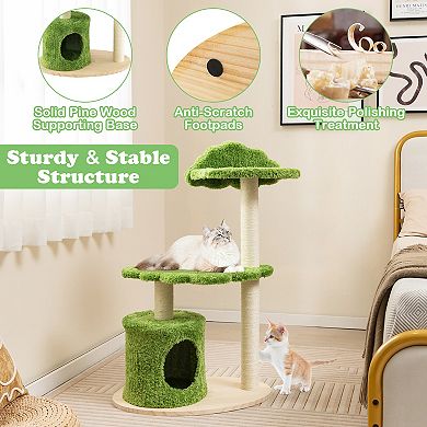 38 Inch Cute Cat Tree For Indoor Cats With Fully Wrapped Sisal Scratching Posts-green