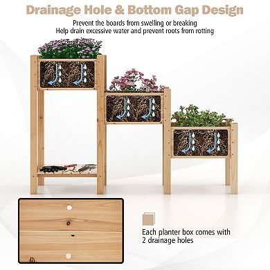 3-tier Wooden Raised Garden Bed With Open Storage Shelf