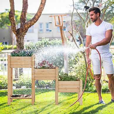 3-tier Wooden Raised Garden Bed With Open Storage Shelf