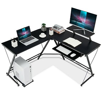 L Shaped Computer Desk Home Office Workstation With Movable Monitor Stand