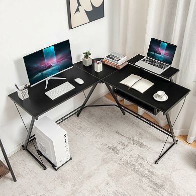L Shaped Computer Desk Home Office Workstation With Movable Monitor Stand