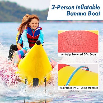 3-person Inflatable Banana Boat With Electric Air Pump Carrying Bag And Repair Kit