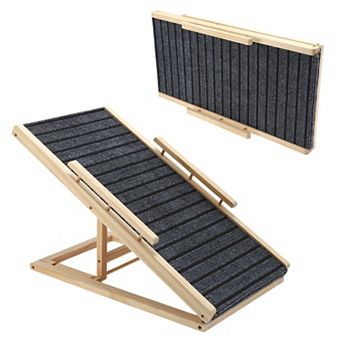 Dog Ramp for Bed, Wooden Foldable Non-Slip Dog Ramp, Adjustable Height, 27.56"x 13.78"x 15.75"