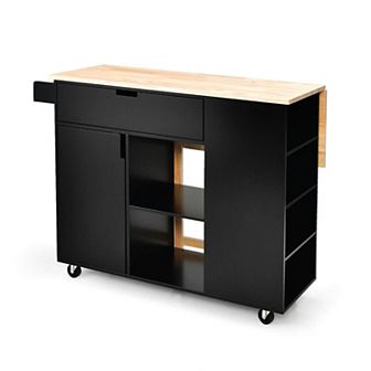 Drop-Leaf Kitchen Island Cart with Rubber Wood Top