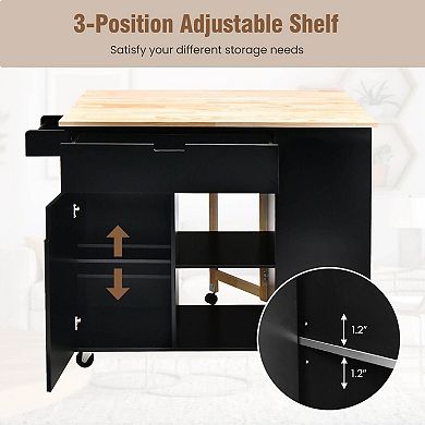 Drop-Leaf Kitchen Island Cart with Rubber Wood Top