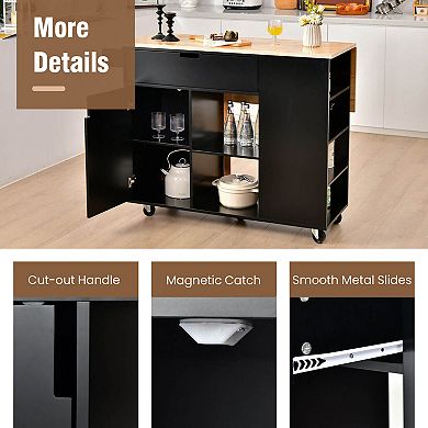 Drop-Leaf Kitchen Island Cart with Rubber Wood Top