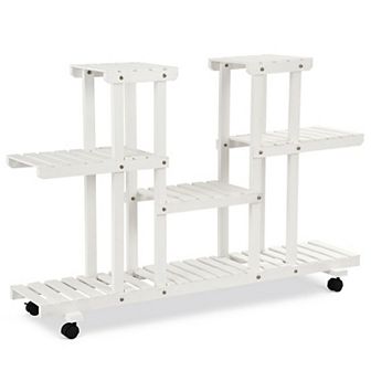 4 tier Wood Casters Rolling Shelf Plant Stand