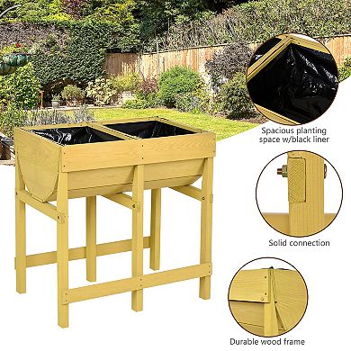 Raised Wooden Planter Vegetable Flower Bed with Liner