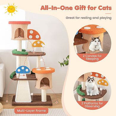 4-in-1 Cat Tree With 2 Condos And Platforms For Indoors-multicolor
