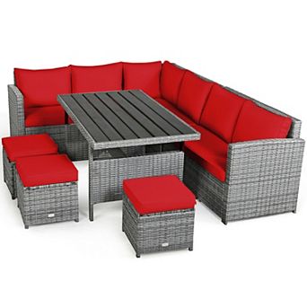 7 pc Outdoor Wicker Sectional Sofa Set With Dining Table