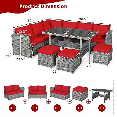 7 Pieces Outdoor Wicker Sectional Sofa Set With Dining Table