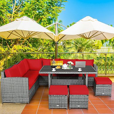 7 Pieces Outdoor Wicker Sectional Sofa Set With Dining Table