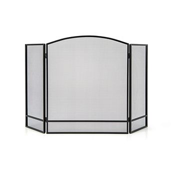 3 Panel Foldable Fireplace Screen Wrought Iron Mesh Guard