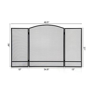 3 Panel Foldable Fireplace Screen Wrought Iron Mesh Guard