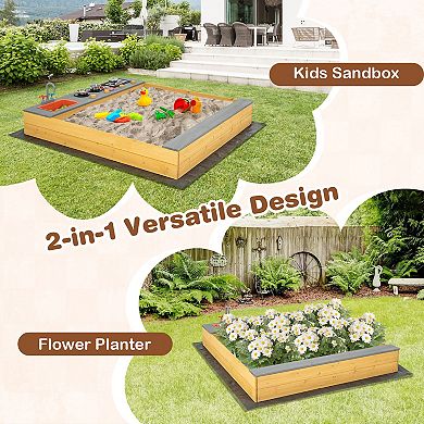 Wooden Sandbox Kids Sand Pit with Kitchen Playset Accessories for 3-8 Years Old