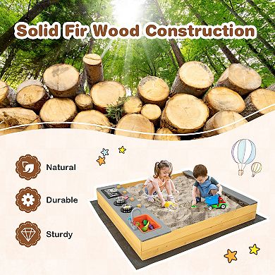 Wooden Sandbox Kids Sand Pit with Kitchen Playset Accessories for 3-8 Years Old