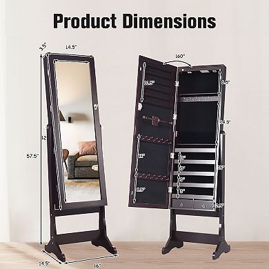 Lockable Mirrored Jewelry Cabinet with Stand and 2 LED Lights