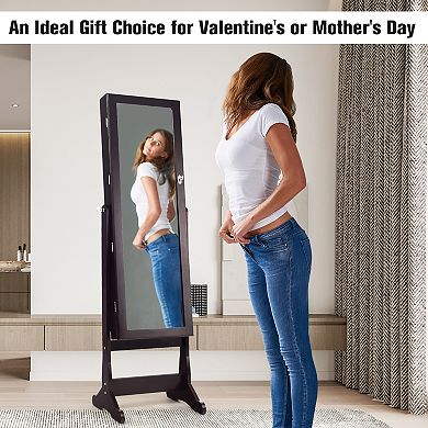 Lockable Mirrored Jewelry Cabinet with Stand and 2 LED Lights