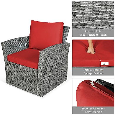 4 Pieces Patio Rattan Furniture Set Sofa Table With Storage Shelf Cushion