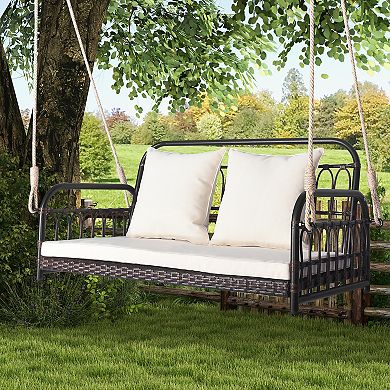 880LBS Wicker Hanging Porch Swing with Cushions