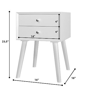 Mid-Century Wooden Multipurpose End Table with 2 Storage Drawers
