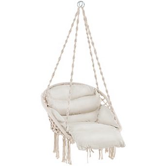 Hammock Chair With Thick Cushion And Macrame Holds Up To 330 Lbs