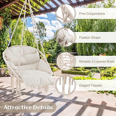 Hammock Chair With Thick Cushion And Macrame Holds Up To 330 Lbs