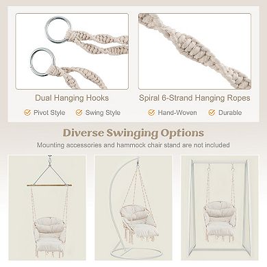 Hammock Chair With Thick Cushion And Macrame Holds Up To 330 Lbs