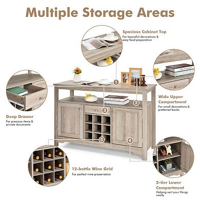 Server Buffet Sideboard With Wine Rack and Open Shelf