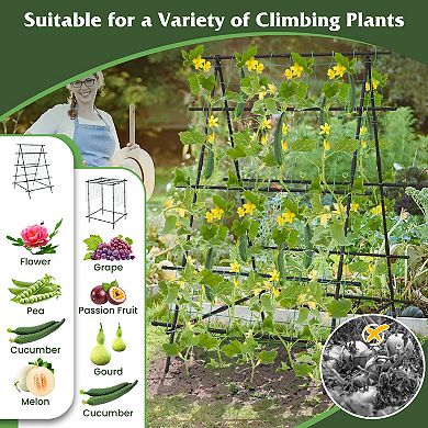 A-Frame Garden Cucumber Trellis with Netting for Climbing Plants Outdoor-Black