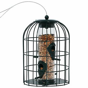 Squirrel-proof Caged Tube Wild Bird Feeder Outdoor Metal Seed Guard Deterrent