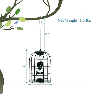 Squirrel-proof Caged Tube Wild Bird Feeder Outdoor Metal Seed Guard Deterrent