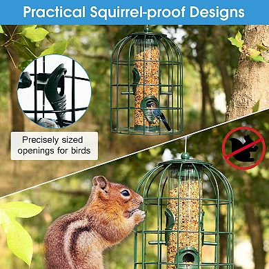 Squirrel-proof Caged Tube Wild Bird Feeder Outdoor Metal Seed Guard Deterrent
